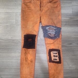 Custom Express Orange Skinny Jeans with Distressed Details